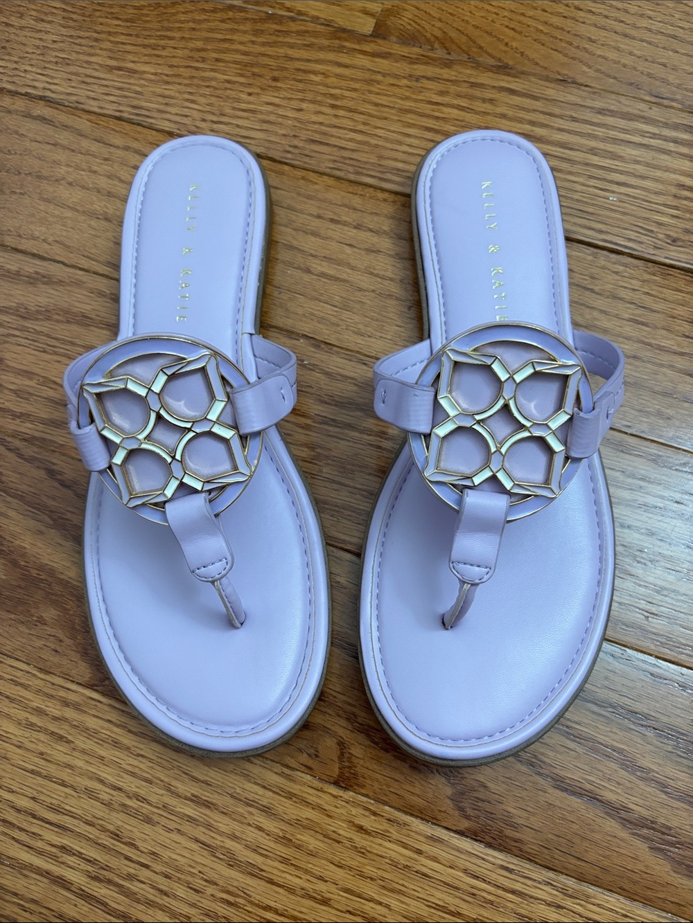 Kelly & Katie Pastel Lilac Thong Sandals with Gold Medallion